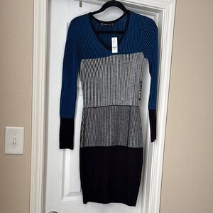 NWT NY&Co Stylish Blue and Black Knit sweater Dress